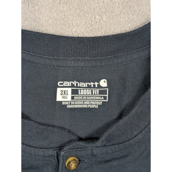 Carhartt Henley Shirt Mens Size 3XL Tall Blue Loose Fit Chore Rugged Tuff Work - Picture 3 of 10